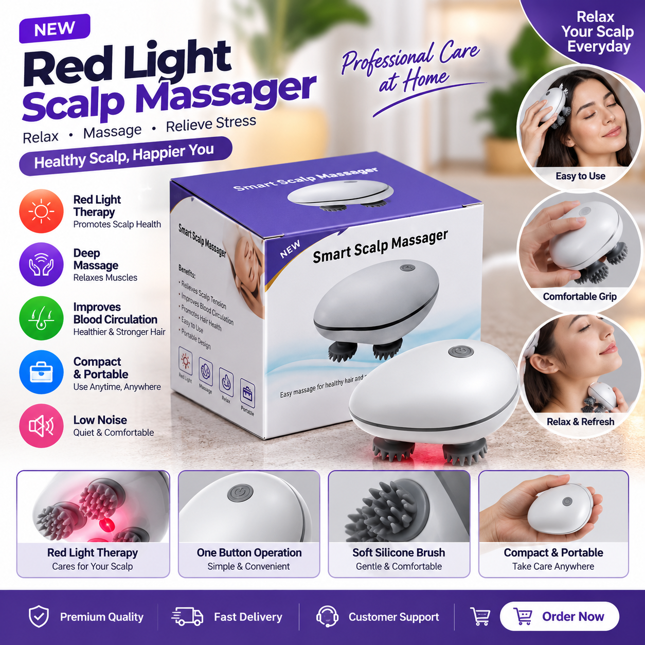 Red Light Scalp Massager – Portable Head Massage Brush