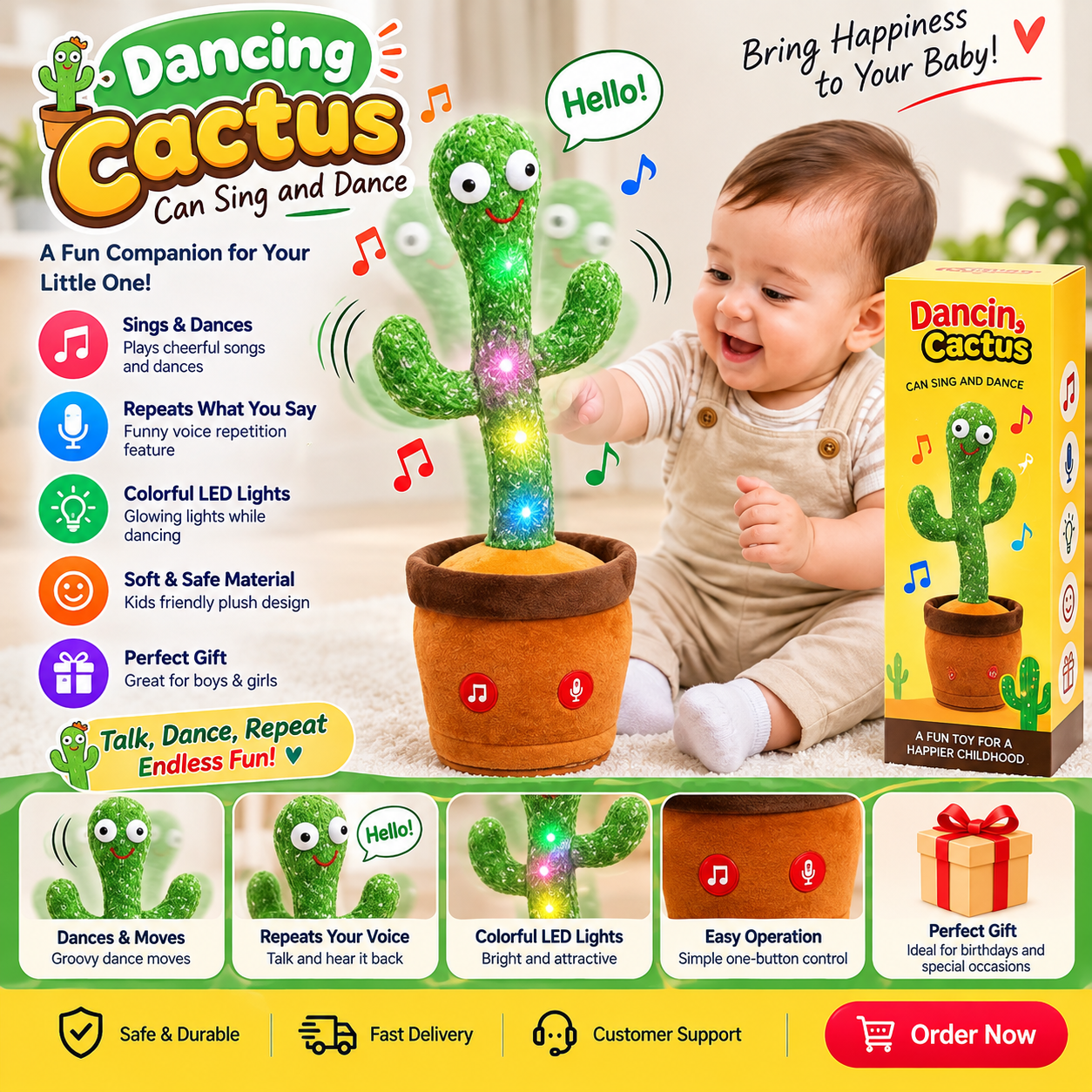 Dancing Cactus Toy – Singing, Dancing & Talking Repeat Baby Toy